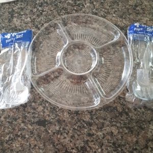 New plastic chip n dip tray with 4 forks n 4 spoon